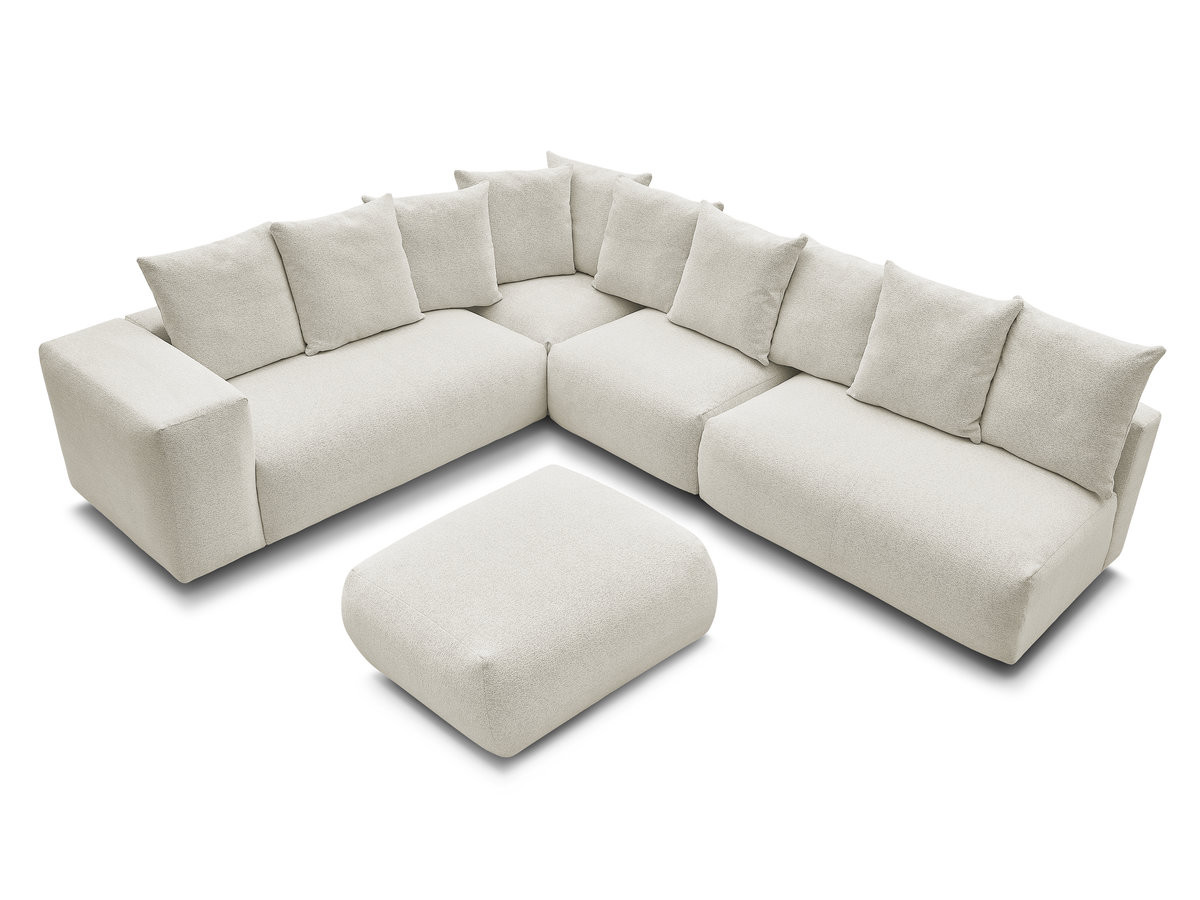 Bobochic Voltaire Ecksofa mit Pouf 322 × 268 cm Melange-Stoff Weiß Ecke links