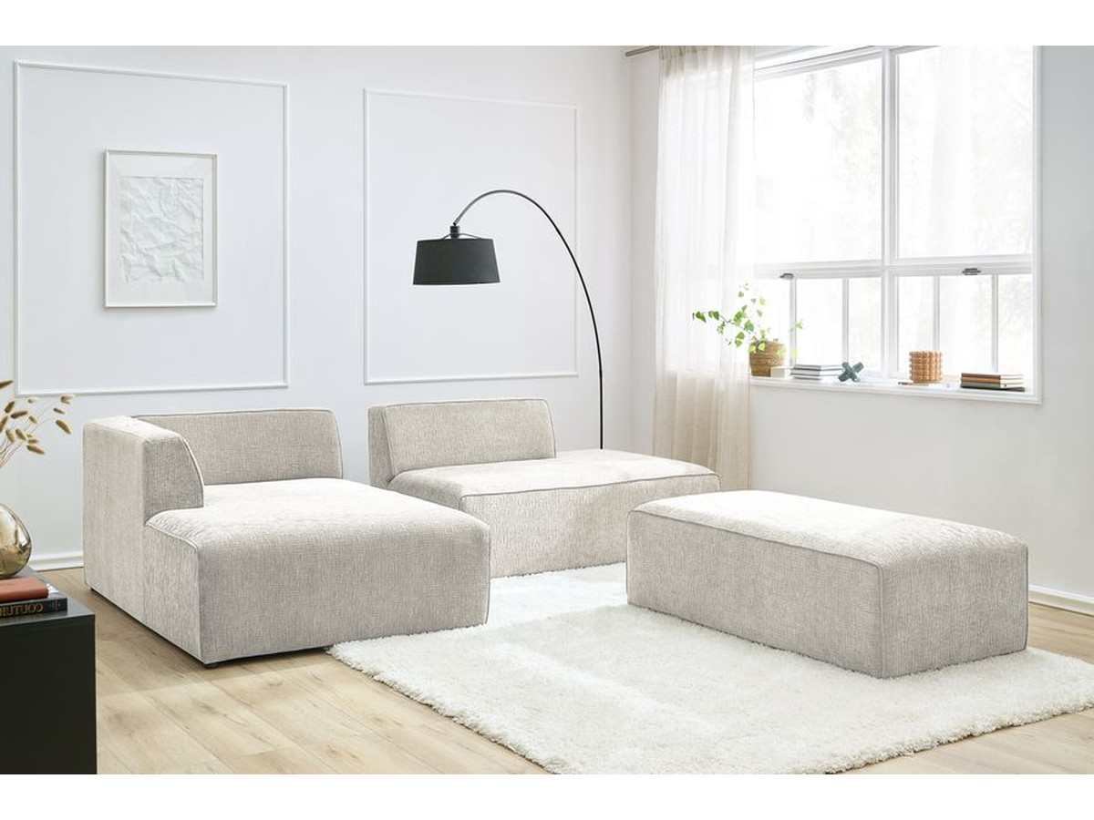 Bobochic Megeve Ecksofa mit Schlaffunktion und Pouf Strukturstoff Beige Ecke links