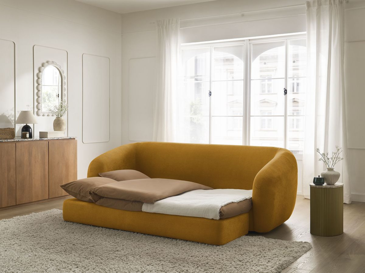 Bobochic Neyo Schlafsofa 3-Sitzer Stoff Gelb
