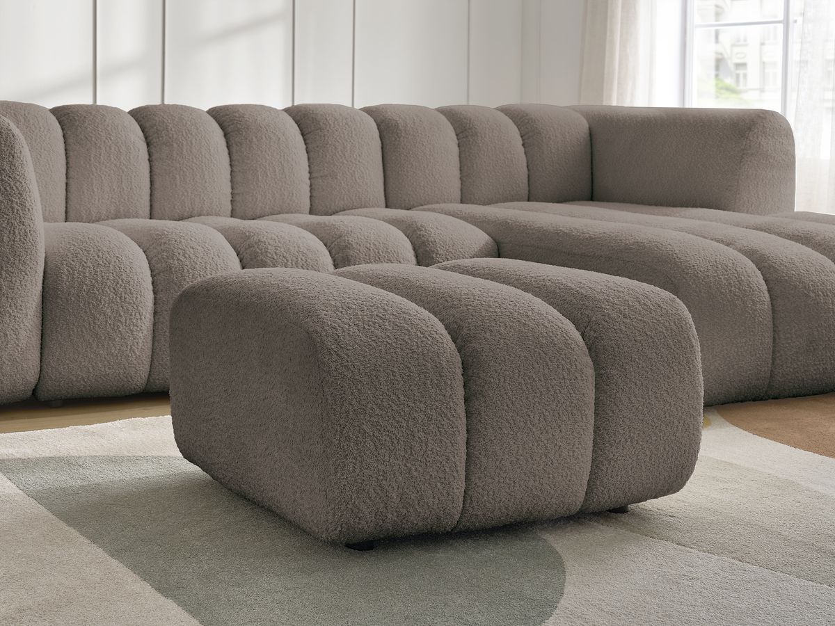 Bobochic Talia Ecksofa mit Pouf Bouclé-Stoff Braun Ecke rechts