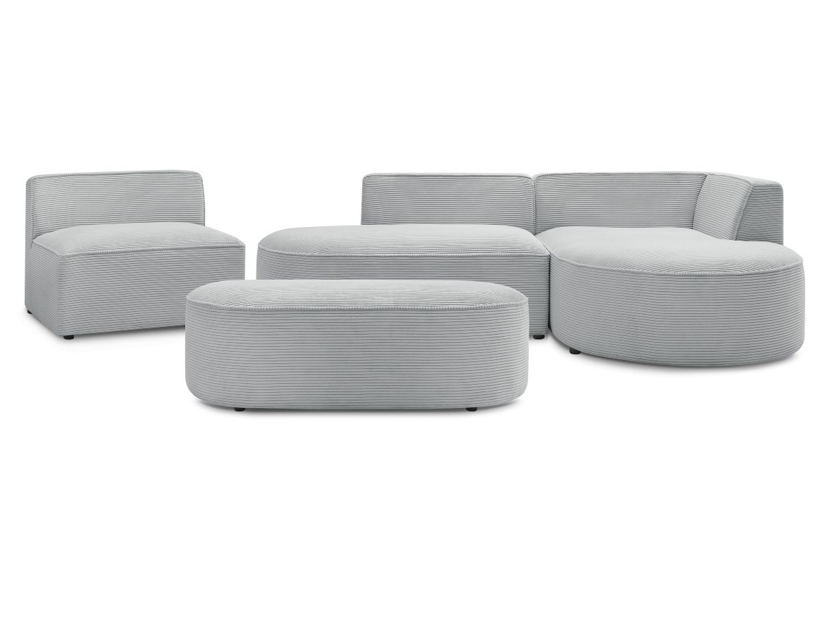 Bobochic Rousseau Ecksofa mit Sofamodul und Pouf Cordsamt Hellgrau Ecke rechts