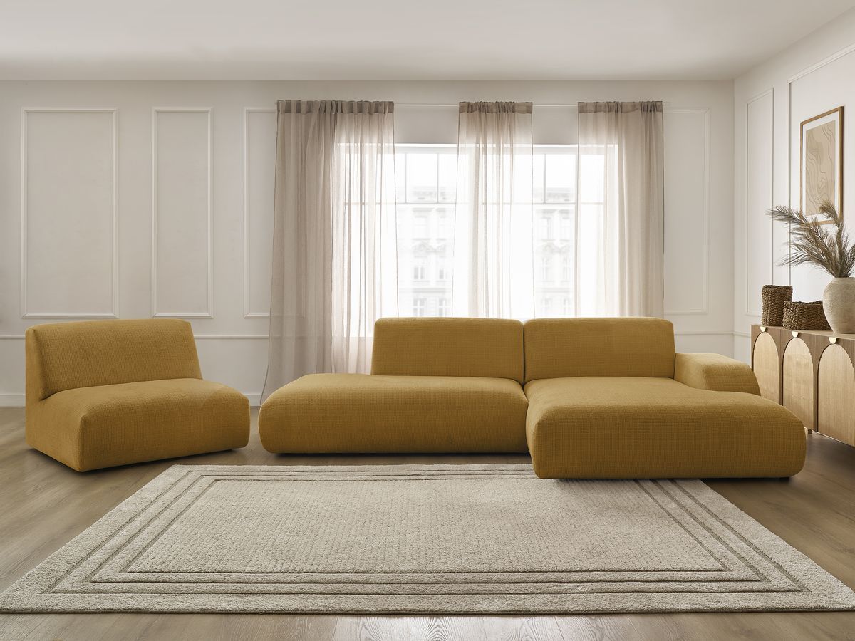 Bobochic Sirius Ecksofa 405 × 170 cm Strukturstoff Gelb Ecke rechts