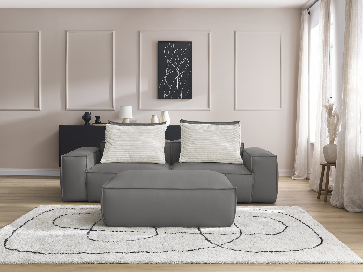 Bobochic Boheme Sofa 4-Sitzer mit Pouf Kunstleder Dunkelgrau