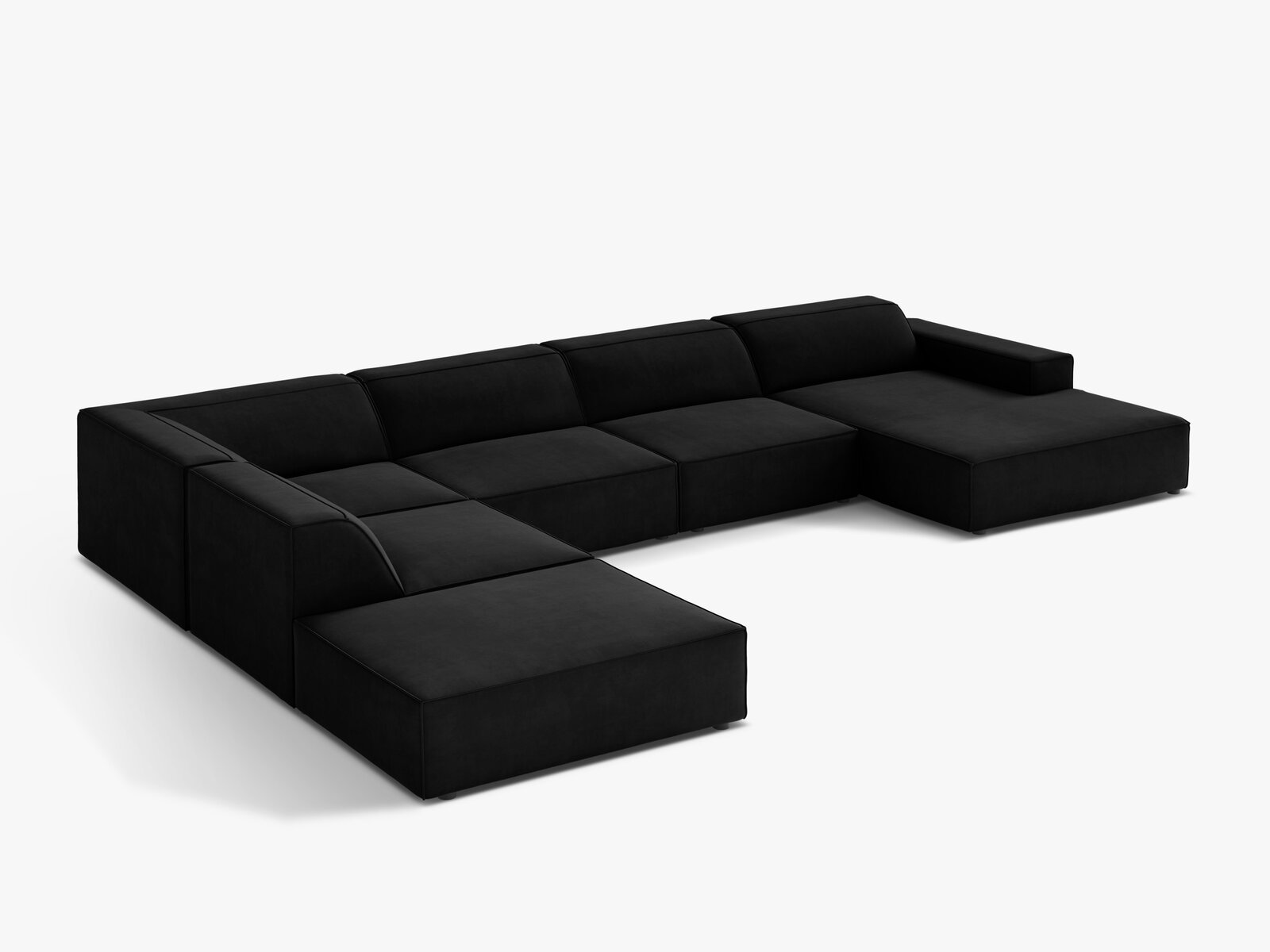Micadoni Panorama-Ecksofa Jodie 7-Sitzer Links Samt Bluvel Schwarz