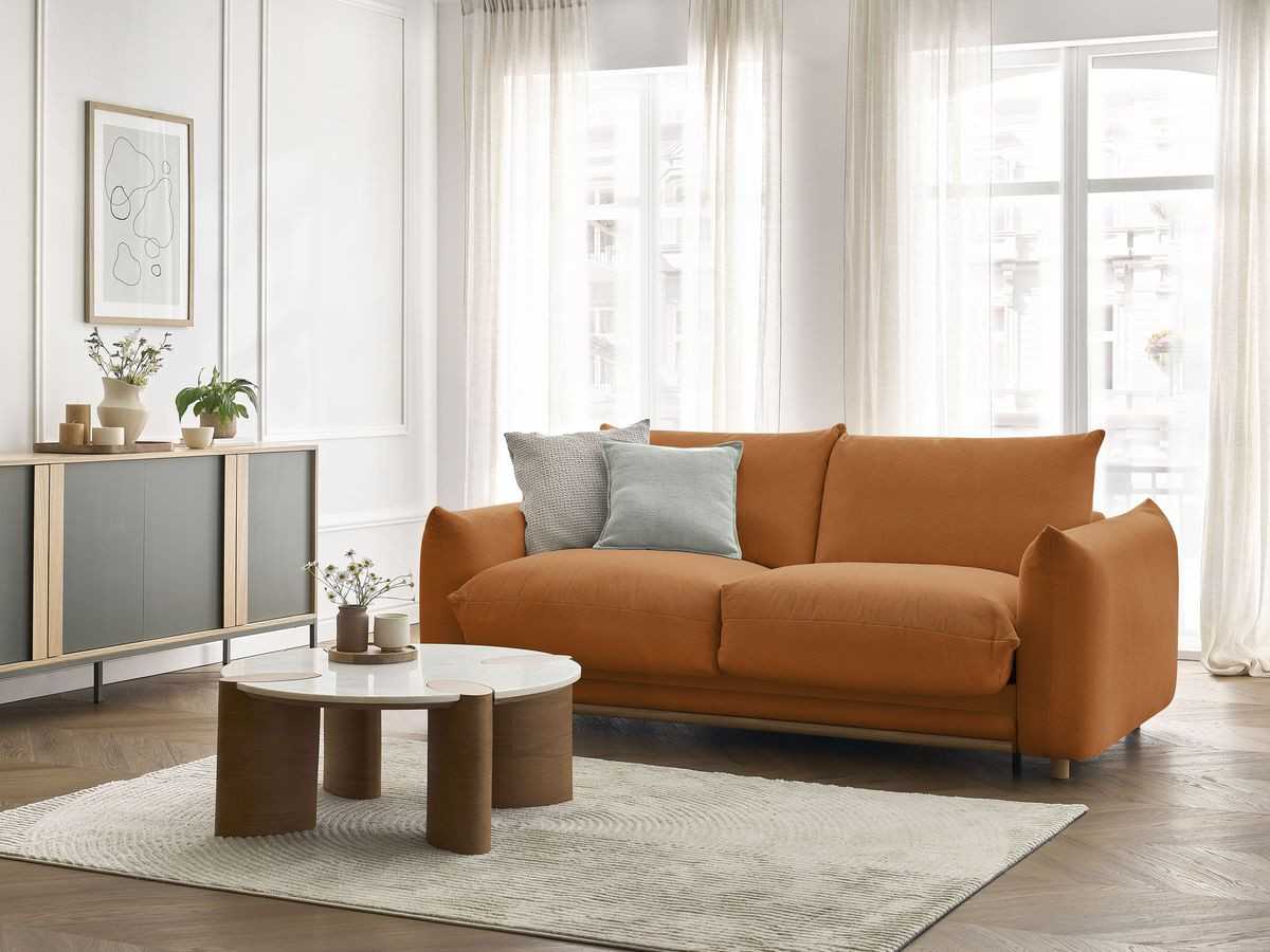 Bobochic Ernest Schlafsofa 3-Sitzer, Liegefläche 190 × 140 / 160 cm Stoff Orange, Liegefläche 160 × 190 cm