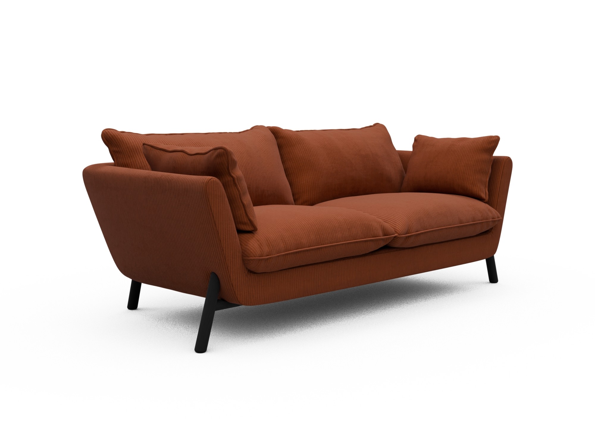 Skandi Home Sofa Emil Soft 2-Sitzer Beinfarbe Eiche Schwarz Corduroy-Burnt-Orange moebelfaktor