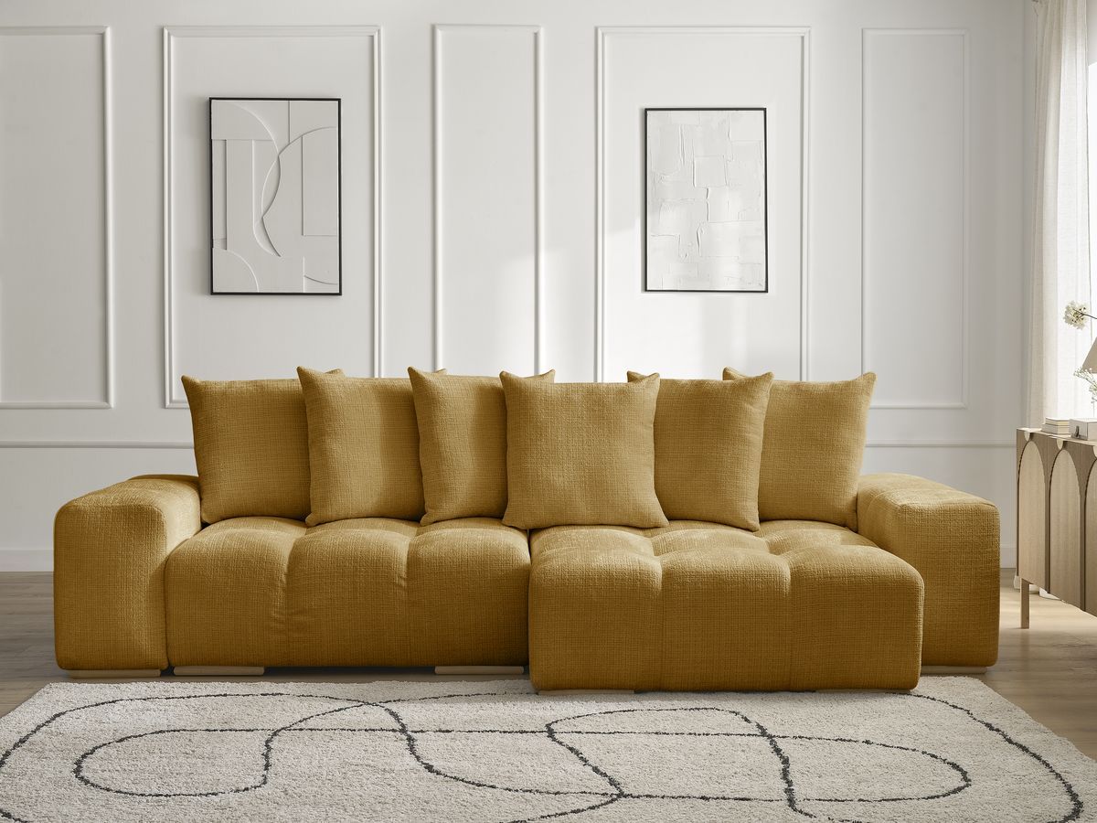 Bobochic Anakin Ecksofa, 6 Kissen Strukturstoff Gelb