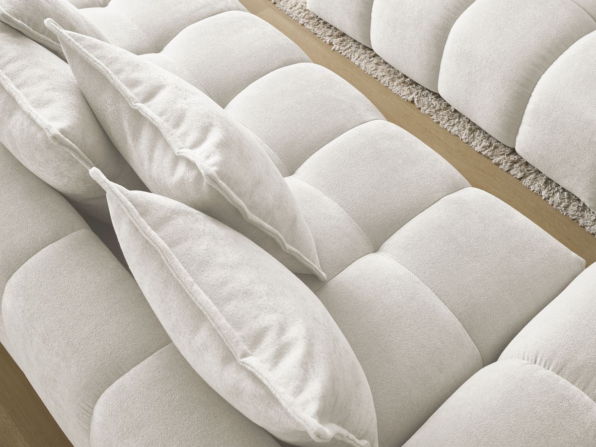 Bobochic Everest Schlafsofa 3-Sitzer mit Bettkasten und Pouf, 5 Kissen Strukturstoff Weiß