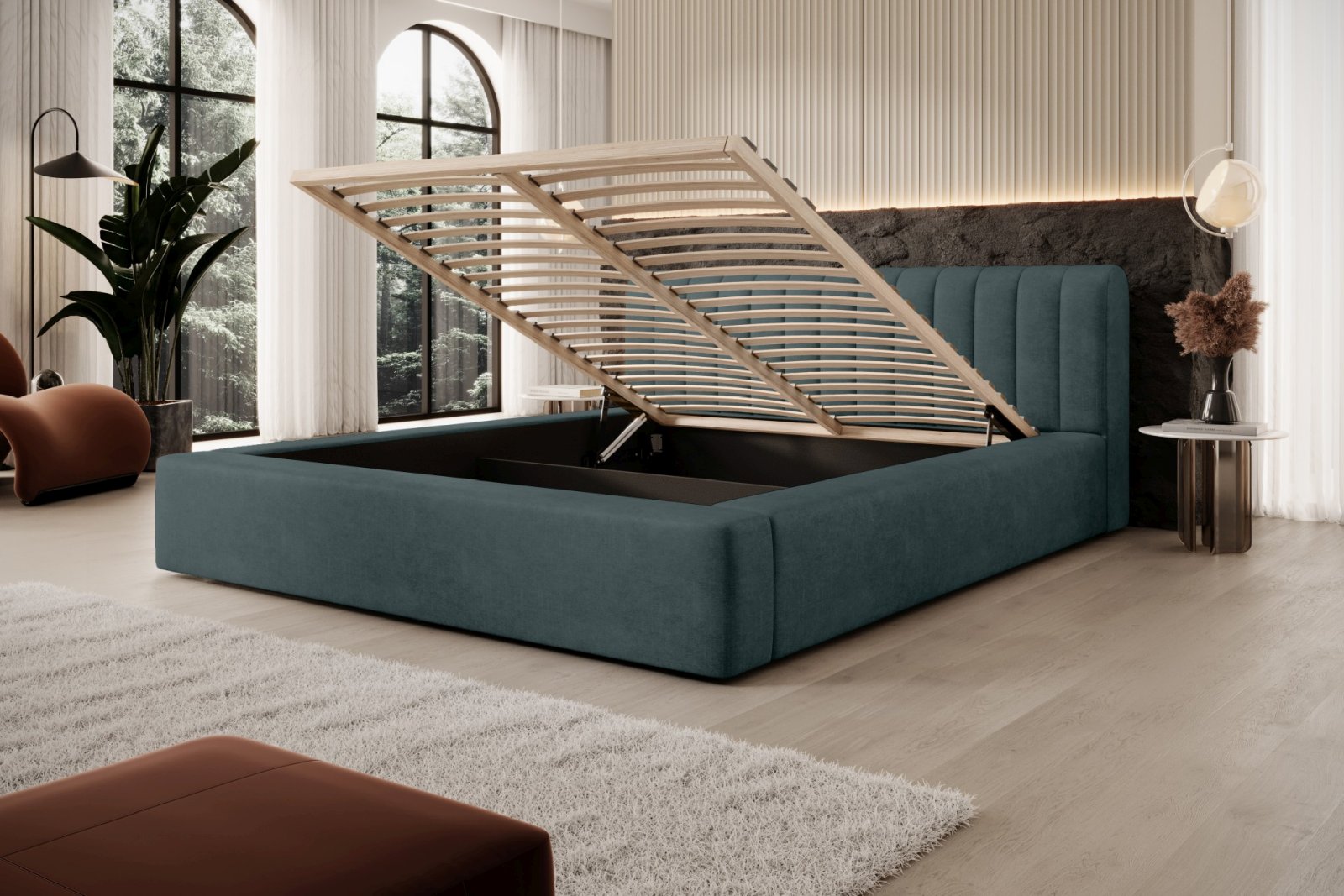 Polsterbett Faroa Samtstoff 180x200 mit Holzrahmen Macau Emerald