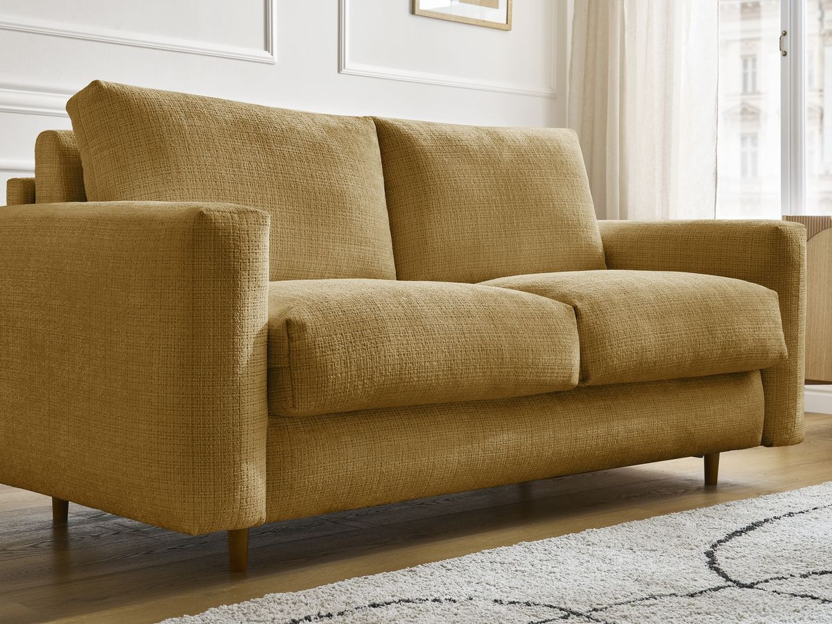 Bobochic Cocoone Schlafsofa 3-Sitzer Strukturstoff Gelb, Liegefläche 160 × 200 cm