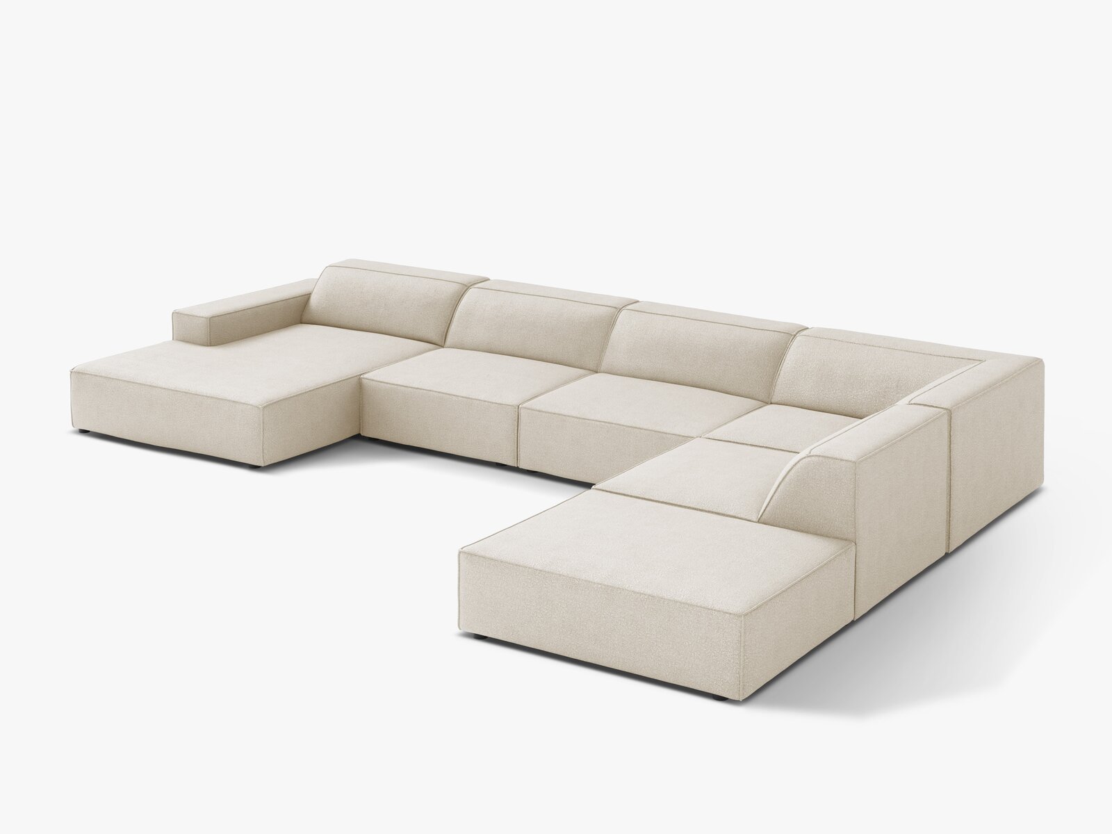 Micadoni Panorama-Ecksofa Jodie 7-Sitzer Rechts Boucle Baloo Beige