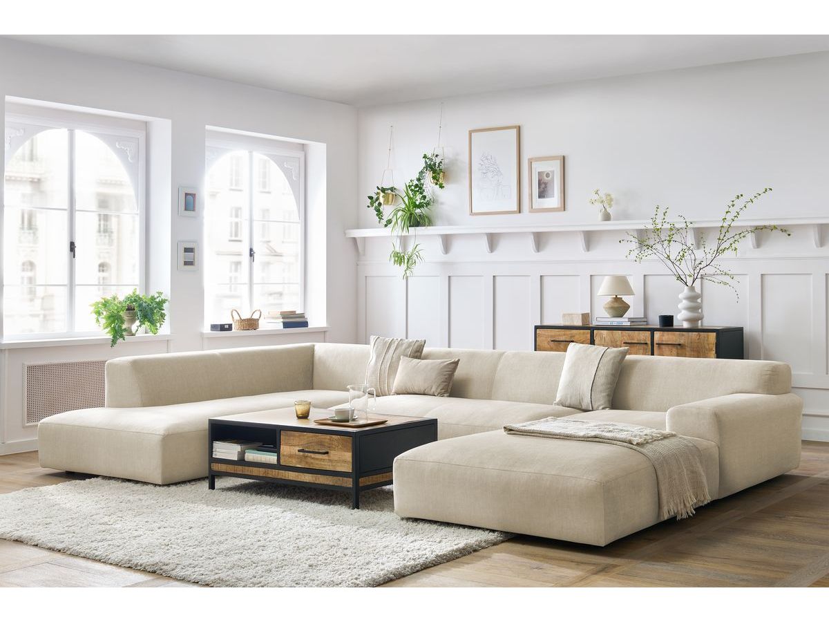 Bobochic Lavena Wohnlandschaft 399 × 220 cm Samt Beige Ecke rechts