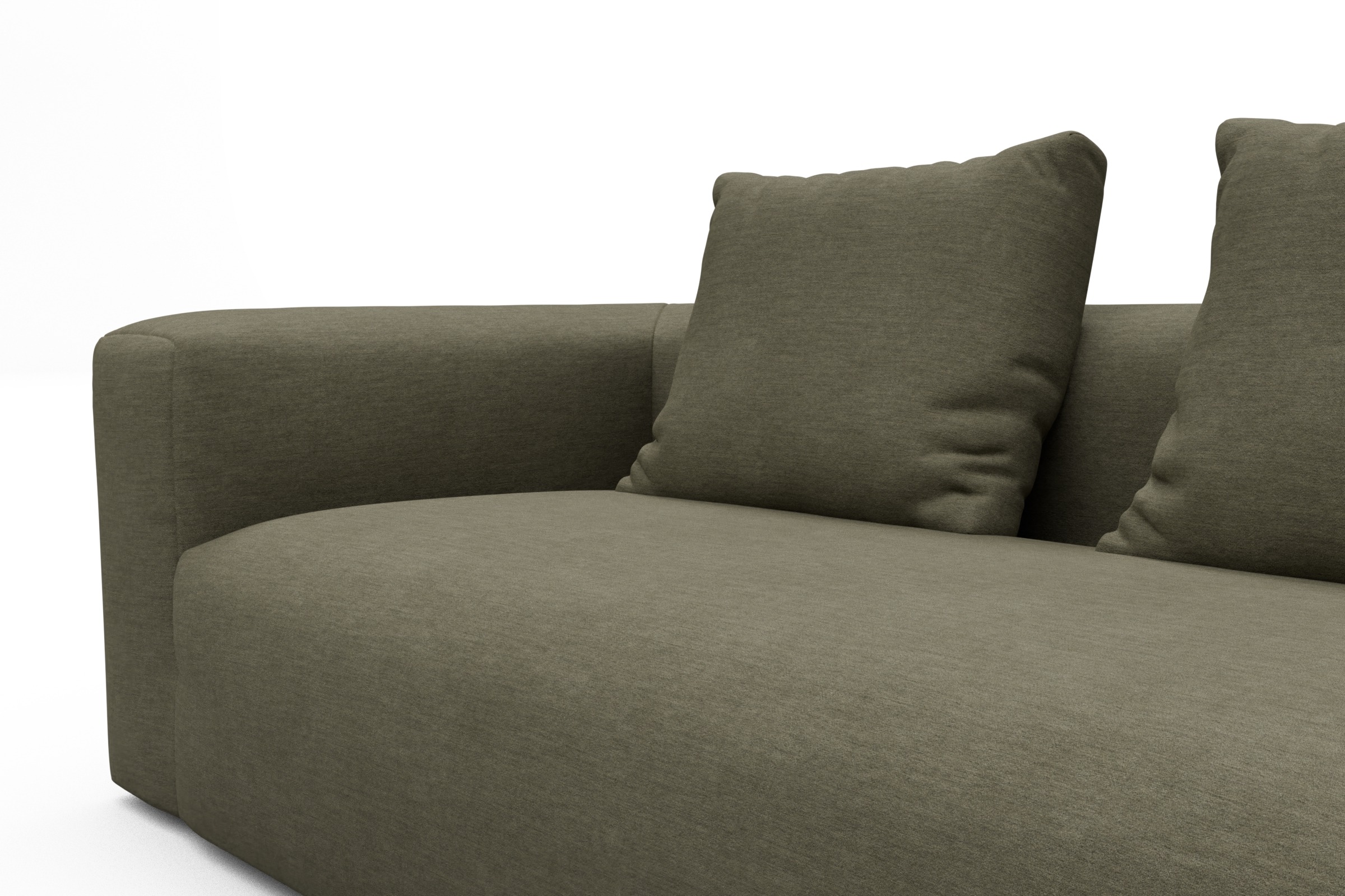 Wohnlandschaft Fred Chaiselongue rechts mit 2-Sitzer und lange Armlehne links Vivus-Dusty-Olive