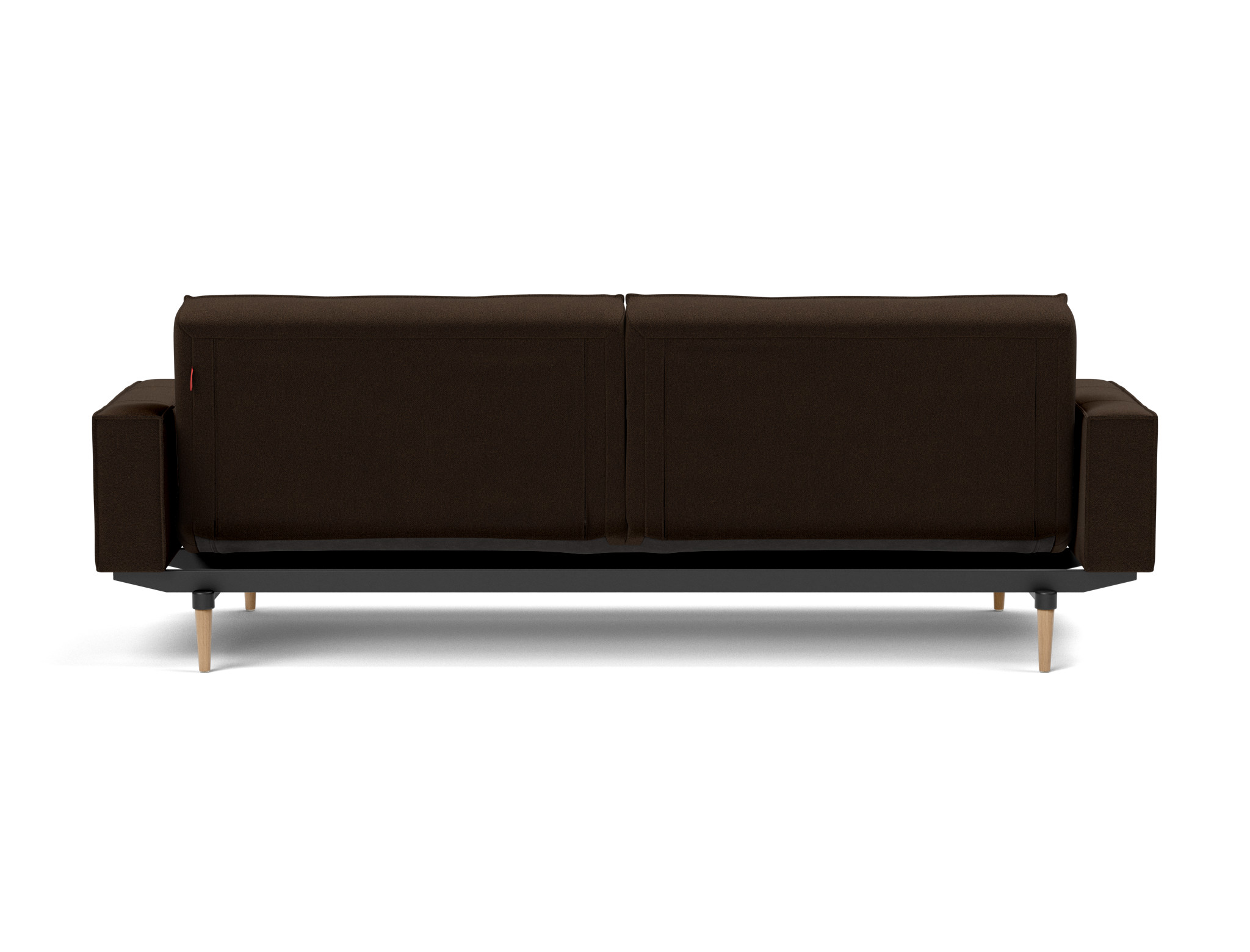 Schlafsofa Splitback mit Armlehnen Strukturierter Stoff Taura 358-Chocco Beine Styletto Eiche hell