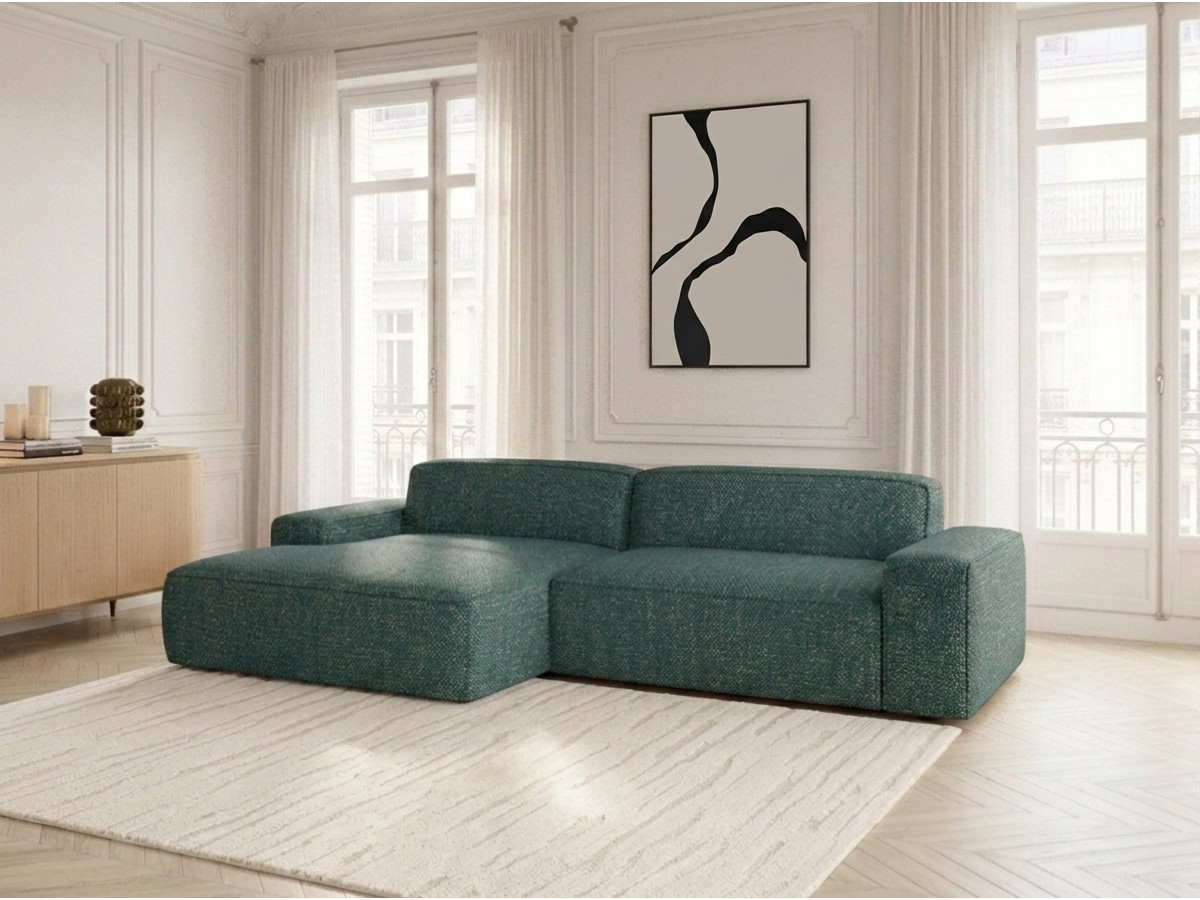Bobochic Abel Ecksofa mit Schlaffunktion Melange-Stoff Grün Ecke links
