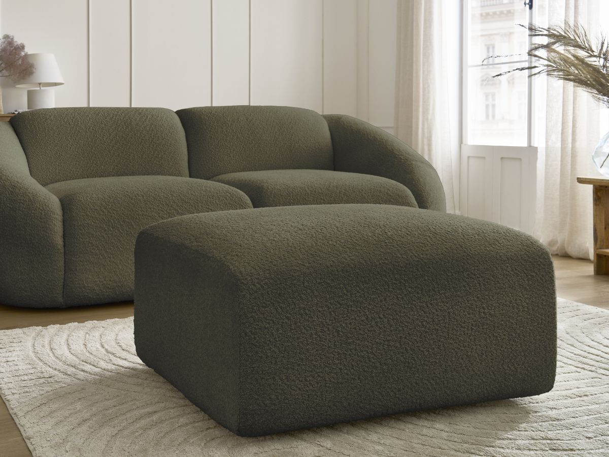 Bobochic Tina Sofa 3-Sitzer mit Pouf Bouclé-Stoff Grün