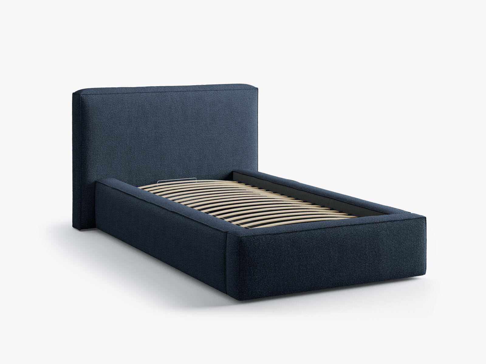 Micadoni Single Polsterbett mit Stauraum Jodie Boucle Baloo Dunkelblau 90x200