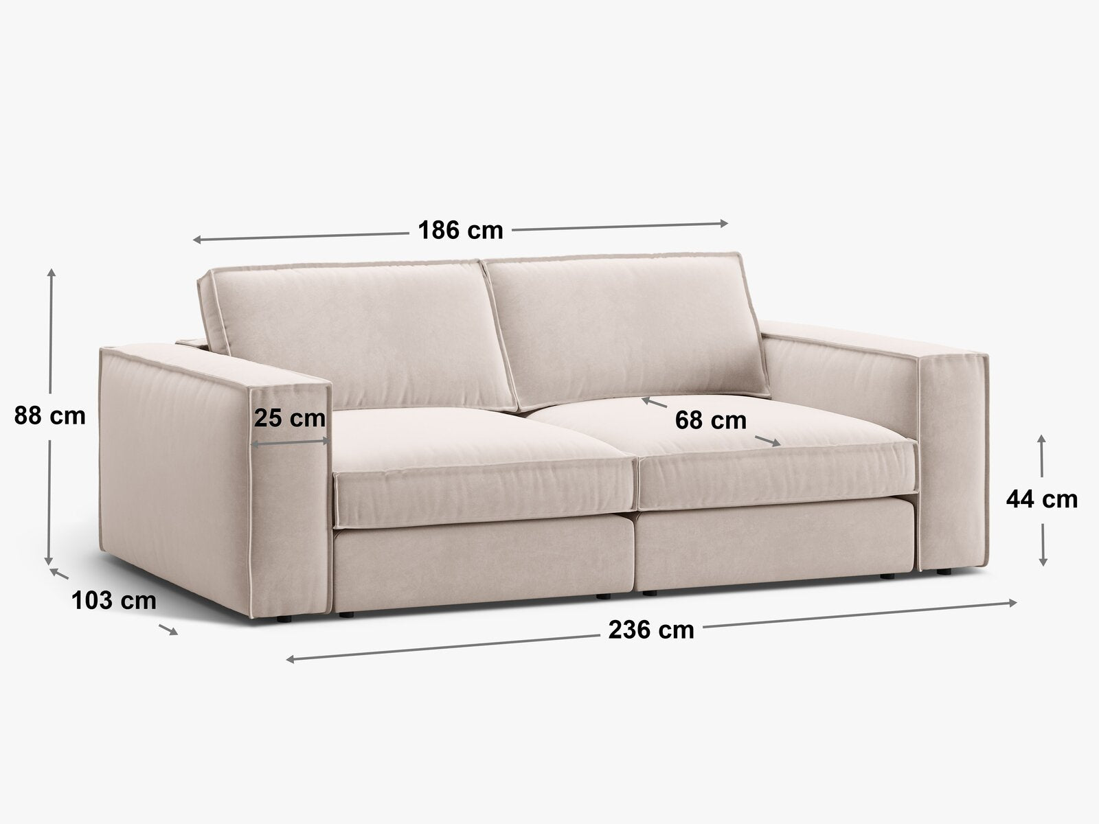 Micadoni modulares Sofa Pola 3-Sitzer Samt Salvador Grau