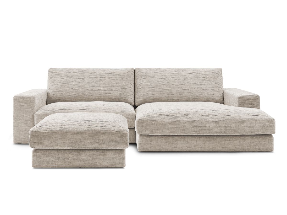 Bobochic Leonard Ecksofa mit Pouf 274 × 159 cm Strukturstoff Beige Ecke rechts
