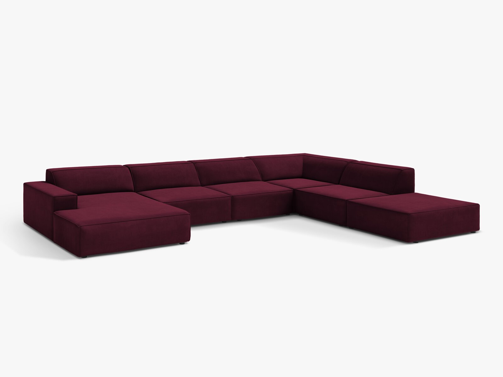 Micadoni Panorama-Ecksofa Jodie 7-Sitzer Samt Venus Burgunder Rechts