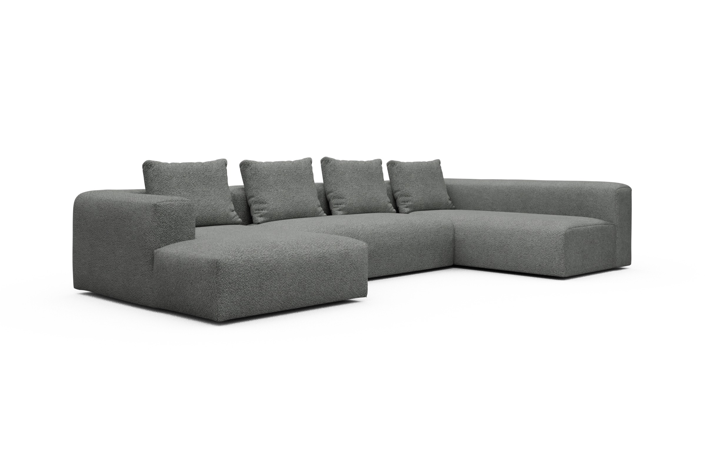 Wohnlandschaft Fred Chaiselongue links mit 2-Sitzer und lange Armlehne rechts Vanora-Warm-Grey