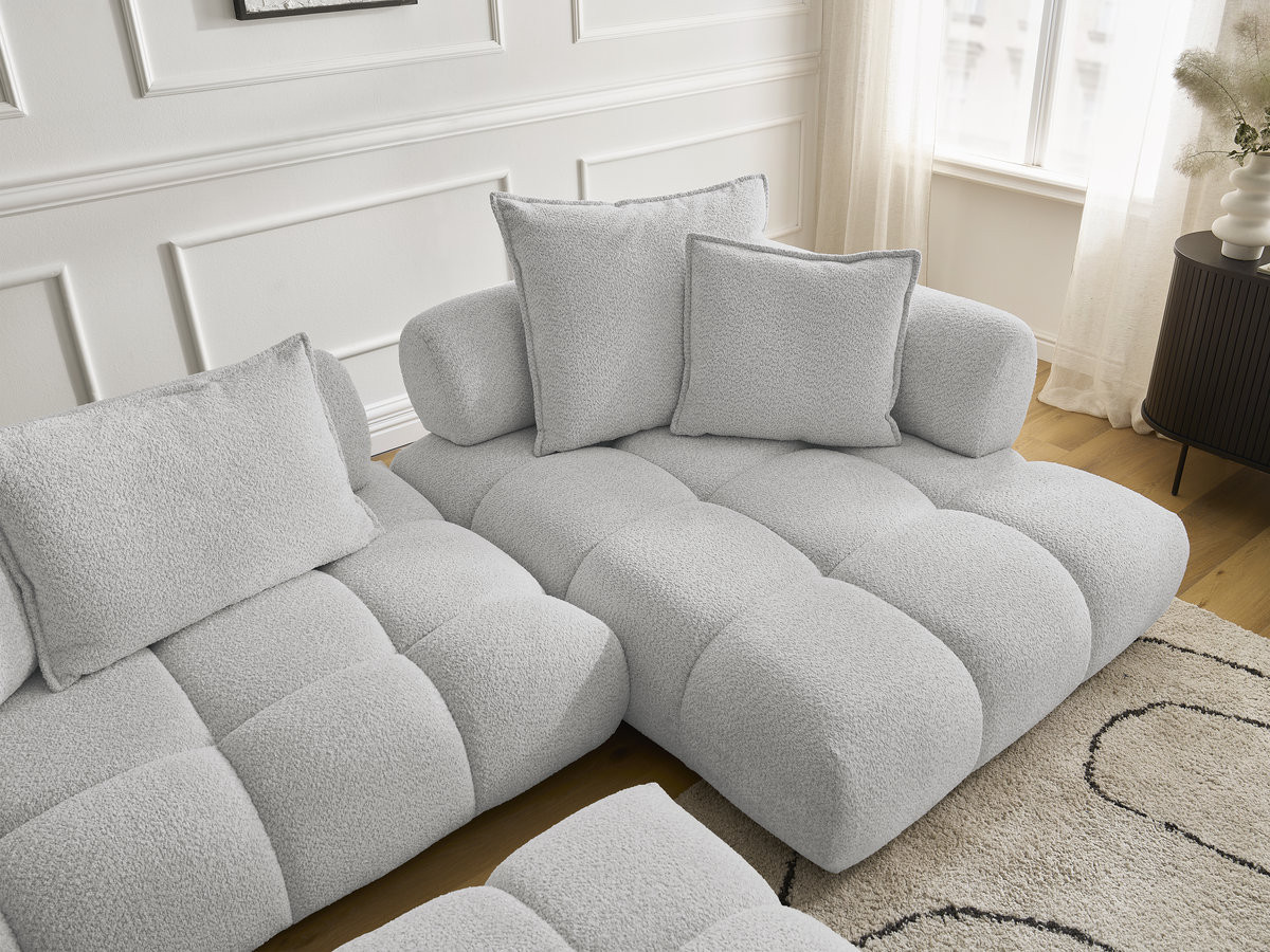 Bobochic Alya Ecksofa mit Pouf Bouclé-Stoff Hellgrau Ecke rechts