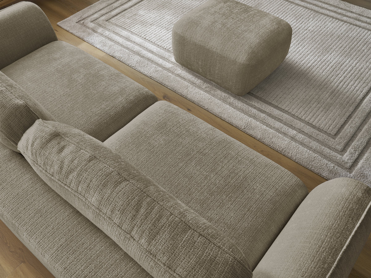 Bobochic Denise Schlafsofa 3-Sitzer mit Bettkasten und Pouf Strukturstoff Taupe