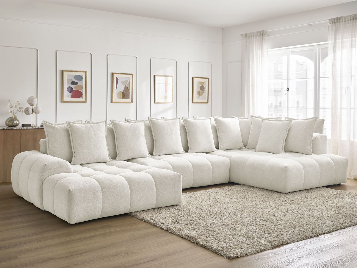 Bobochic Everest Wohnlandschaft, 14 Kissen Melange-Stoff Weiß Ecke links