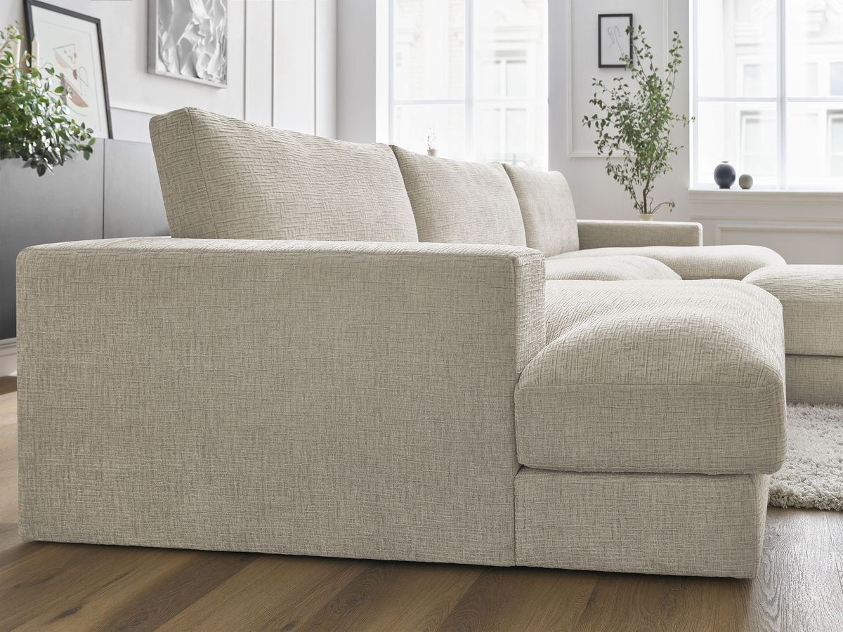 Bobochic Leonard Wohnlandschaft mit Pouf 349 × 159 cm Strukturstoff Beige