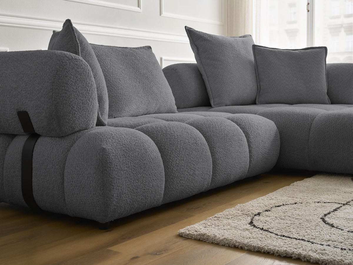 Bobochic Alya Ecksofa Bouclé-Stoff Dunkelgrau Ecke rechts