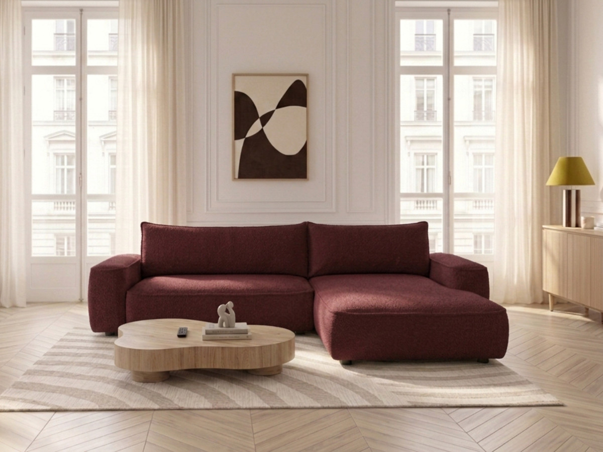 Bobochic Honore Ecksofa mit Schlaffunktion und Bettkasten Chenille Rot