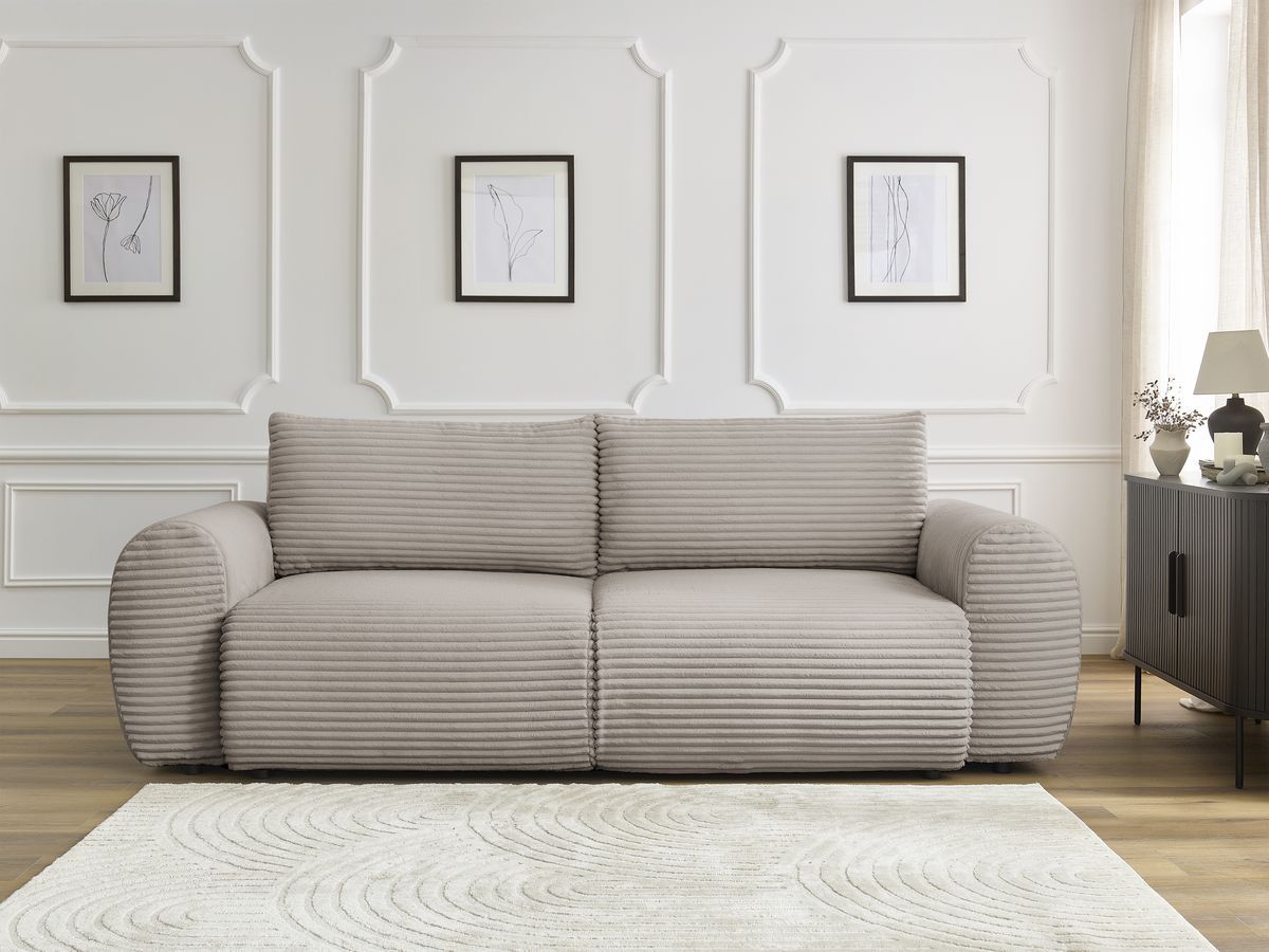 Bobochic Lucien Schlafsofa 3-Sitzer mit Bettkasten Breitcord weich Taupe