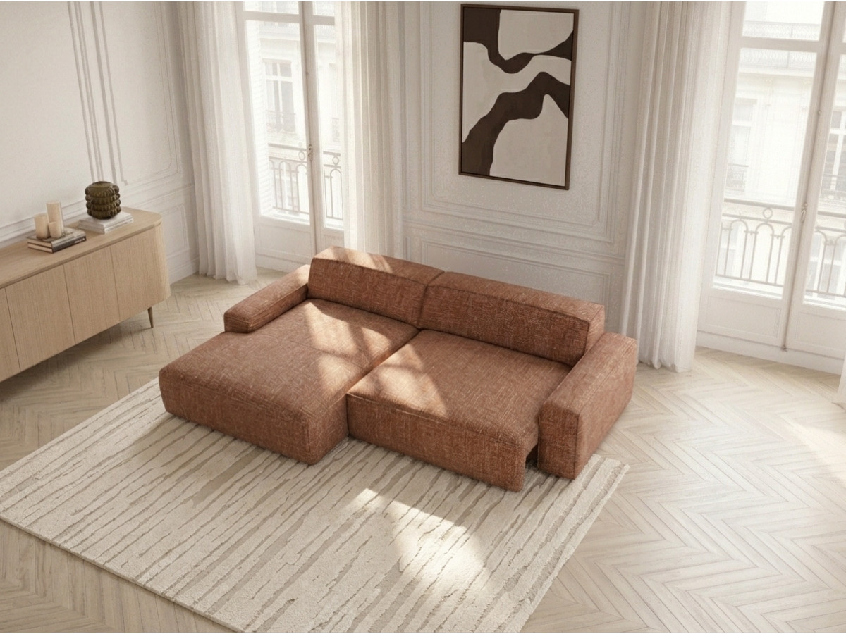 Bobochic Abel Ecksofa mit Schlaffunktion Melange-Stoff Orange Ecke links
