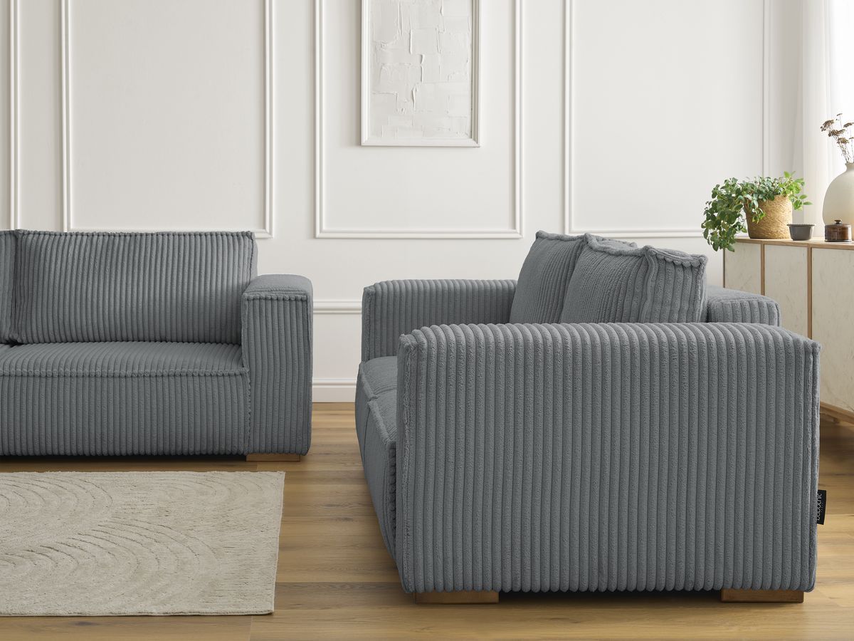 Bobochic Chelsea Sofa 5-Sitzer Breitcord weich Dunkelgrau