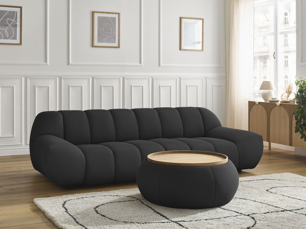 Bobochic Hayden Sofa 3-Sitzer mit Pouf 256 × 107 cm Mesh-Stoff Schwarz
