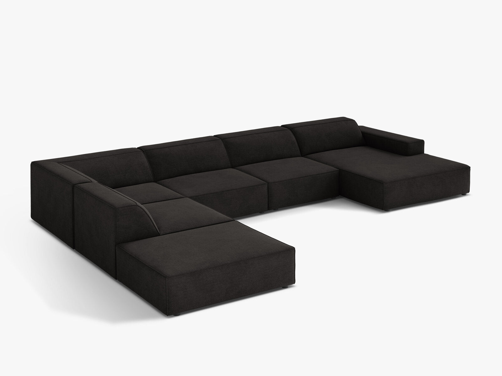 Micadoni Panorama-Ecksofa Jodie 7-Sitzer Links Strukturierter Stoff Liberty Schwarz
