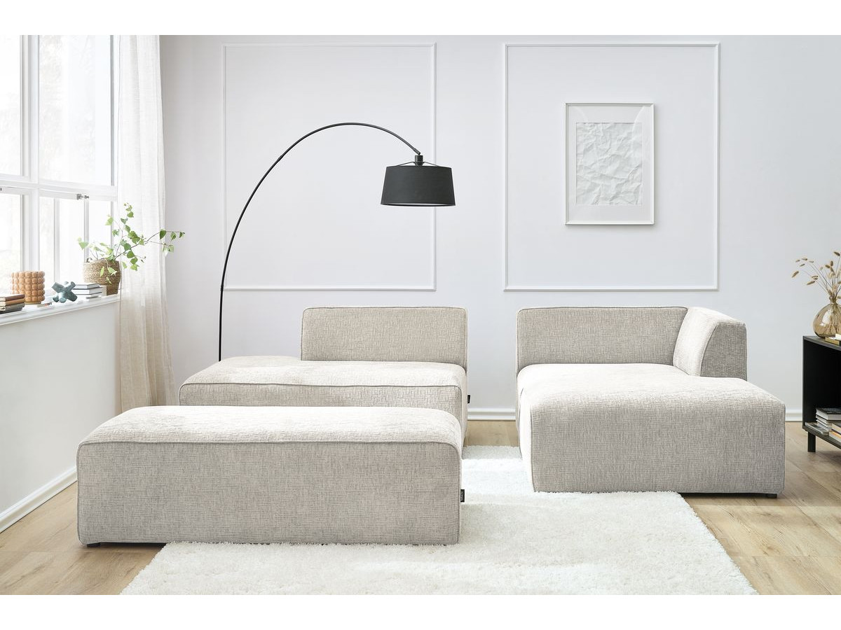 Bobochic Megeve Ecksofa mit Schlaffunktion und Pouf Strukturstoff Beige Ecke rechts