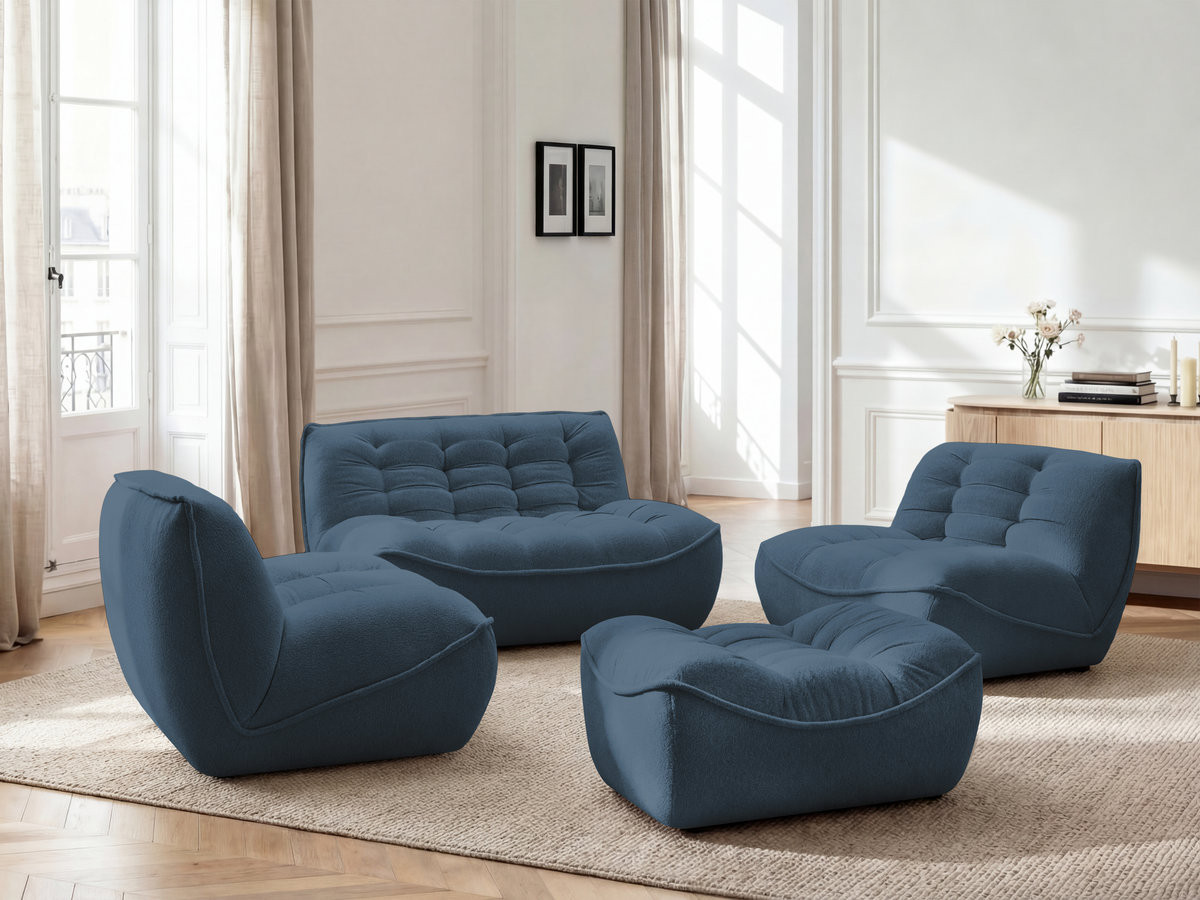 Bobochic Serena Sofa 4-Sitzer mit Pouf Melange-Stoff Blau