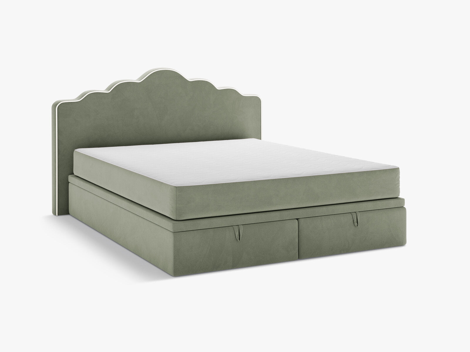 Micadoni Dream Boxspringbett mit Bettkasten und Kopfteil Samt Magic Velvet Elfenbein / Grün 140x200