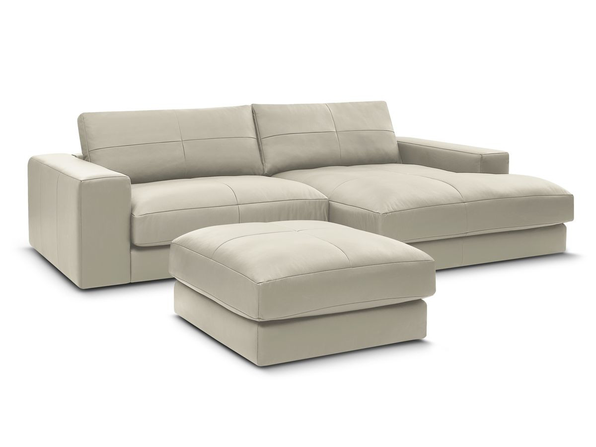 Bobochic Leonard Ecksofa mit Pouf 274 × 159 cm Leder Beige Ecke rechts