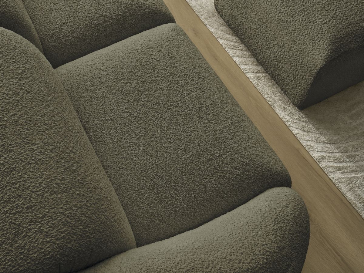 Bobochic Tina Sofa 4-Sitzer mit Pouf Bouclé-Stoff Grün