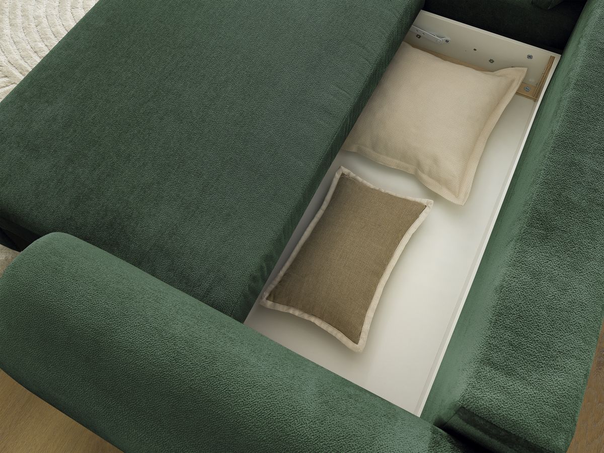 Bobochic Lucien Ecksofa mit Schlaffunktion und Bettkasten 314 × 167 cm Stoff Grün Ecke links