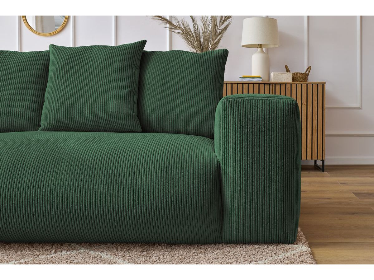 Bobochic Voltaire Ecksofa mit Pouf 268 × 214 cm Cordsamt Grün Ecke links