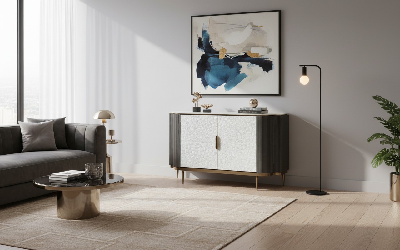 Livin Hill Sideboard Stilig 150 cm Dunkelgraphit, Platte Weiß
