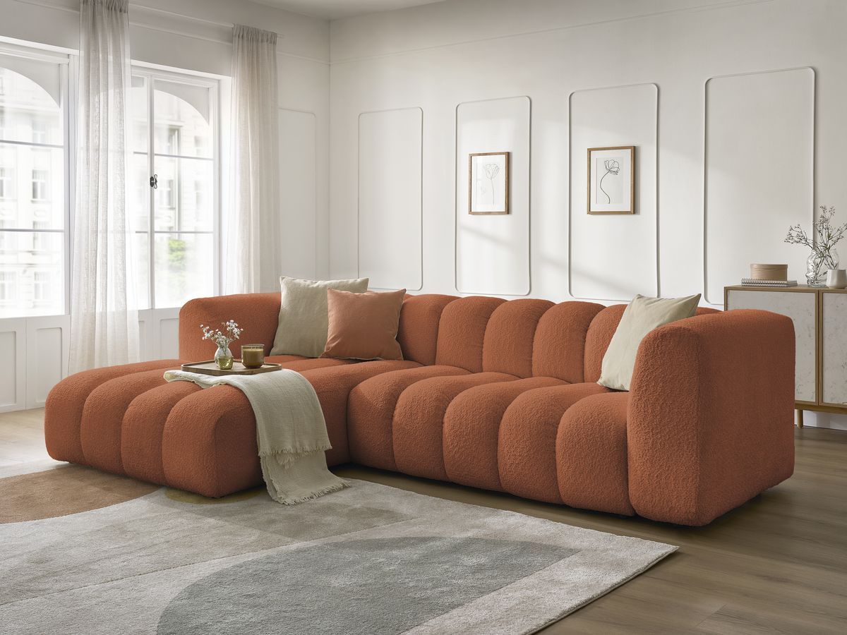 Bobochic Talia Ecksofa Bouclé-Stoff Orange Ecke links