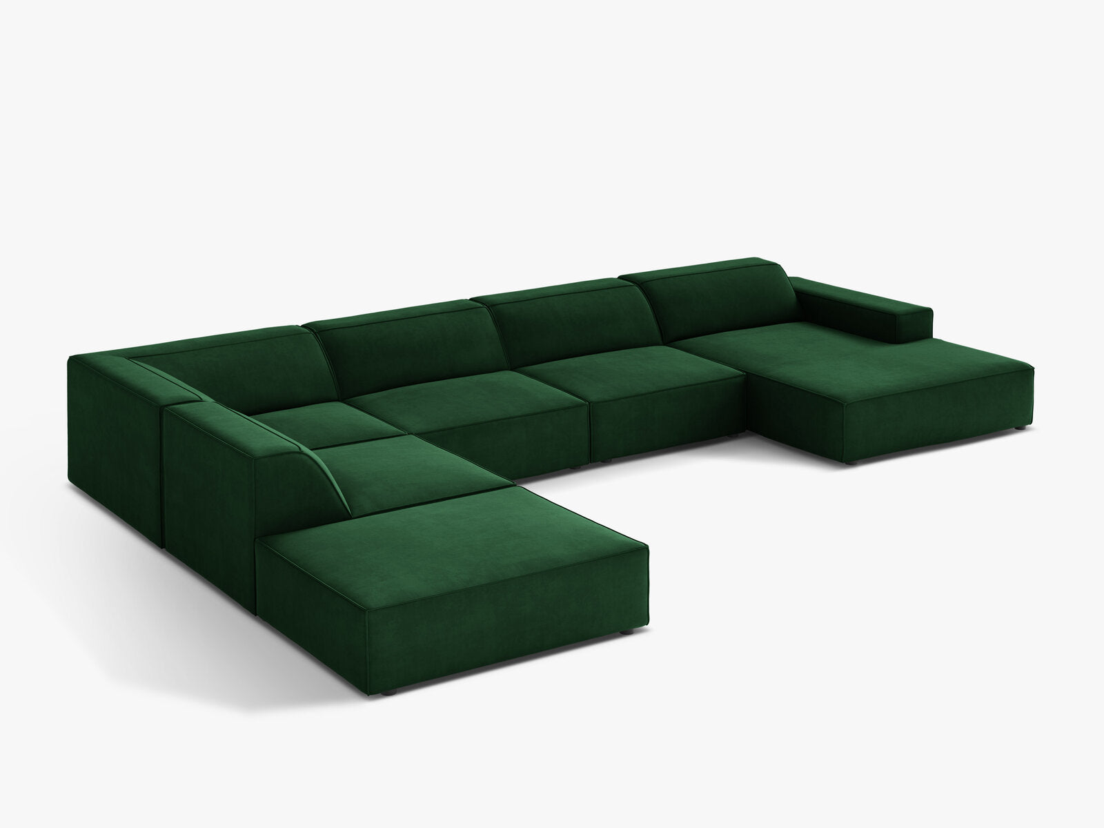 Micadoni Panorama-Ecksofa Jodie 7-Sitzer Links Samt Bluvel Flaschengrün