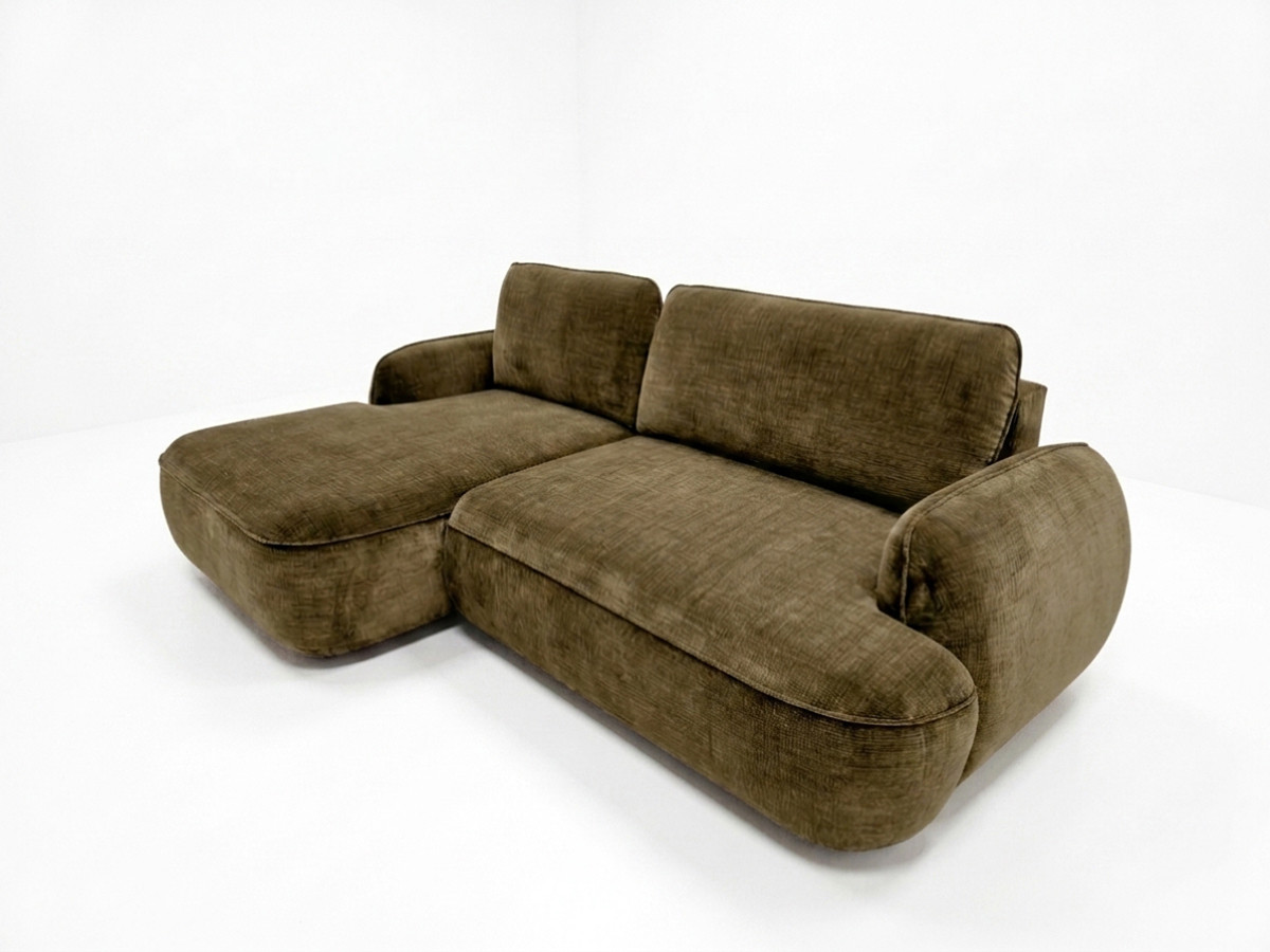 Bobochic Celeste Ecksofa mit Schlaffunktion und Bettkasten Stoff Grün Ecke links