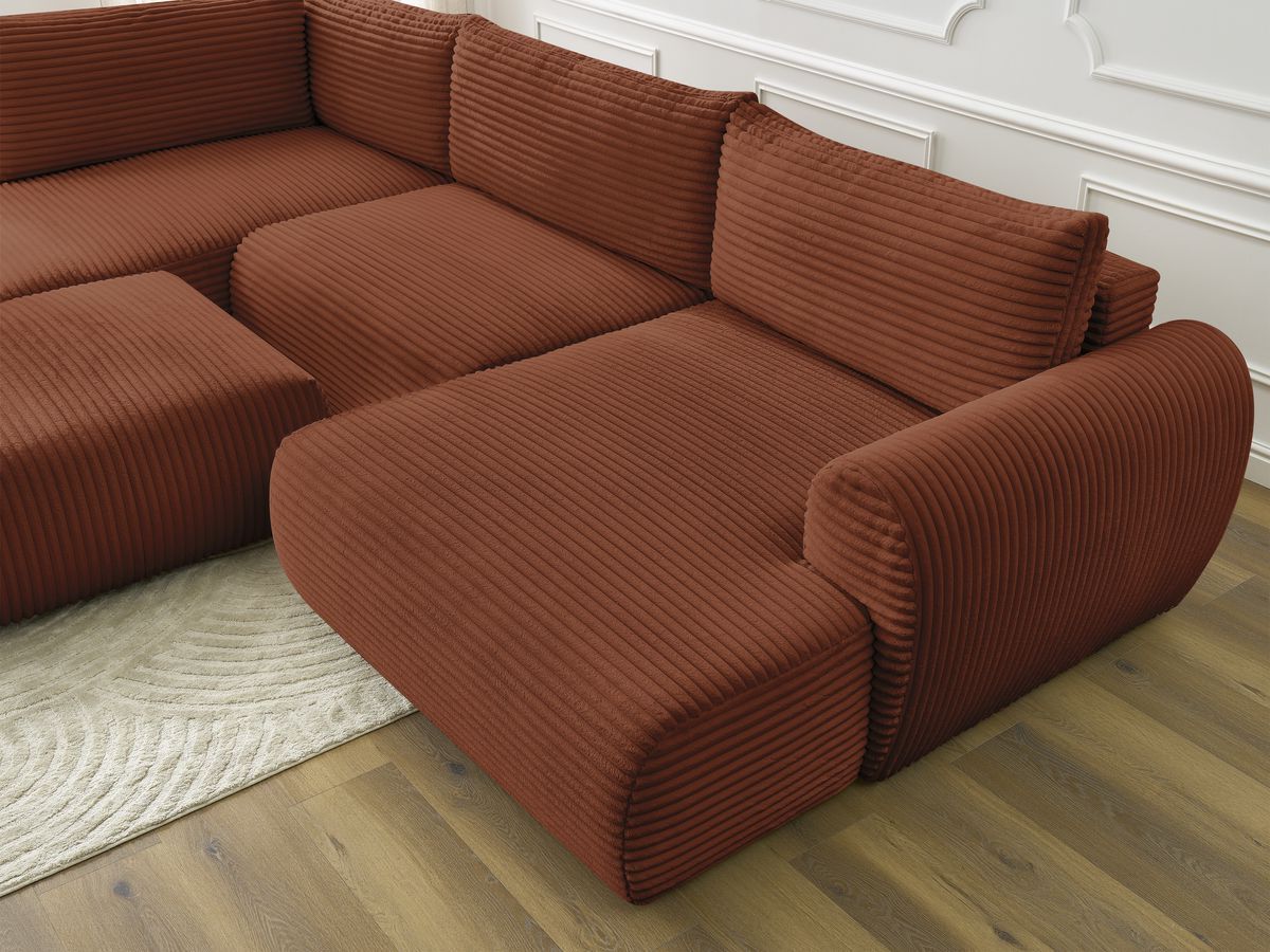 Bobochic Lucien Wohnlandschaft mit Pouf Breitcord weich Orange Ecke rechts