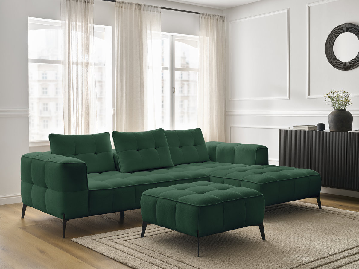 Bobochic Anis Ecksofa mit Pouf Strukturstoff Grün Ecke rechts