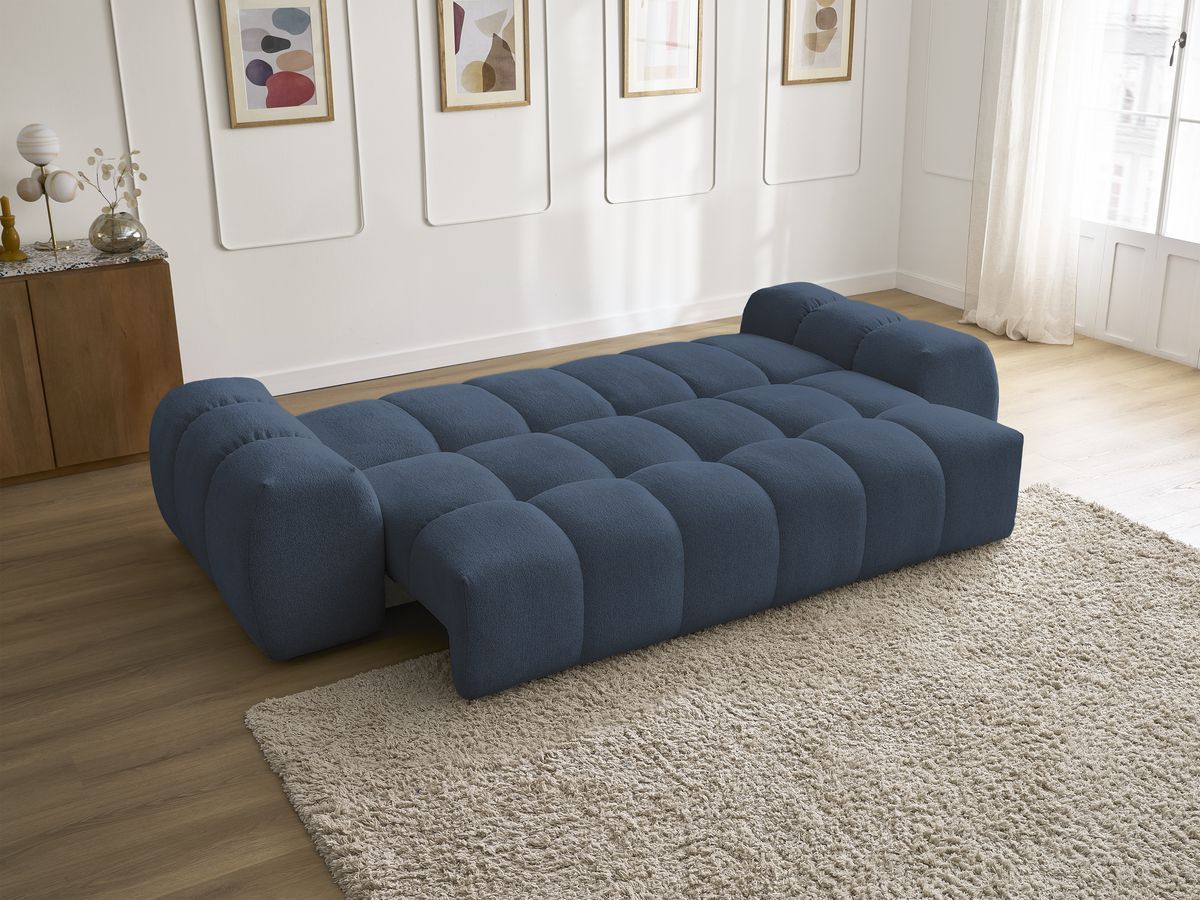 Bobochic Everest Schlafsofa 3-Sitzer mit Bettkasten, 5 Kissen Melange-Stoff Dunkelblau